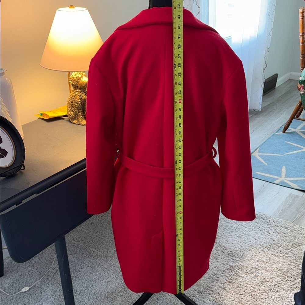 Nine West Red Belted LINED Coat elegant, business casual, feminine, colorful, Lg - Picture 7 of 9